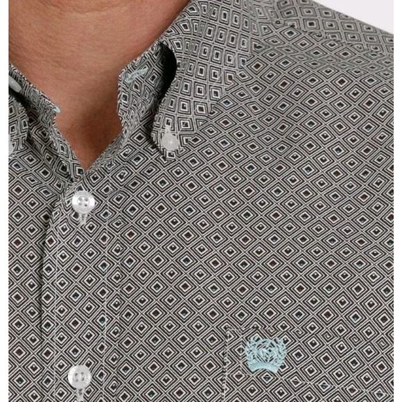 Cinch Men's Sz M Classic Fit Walter LS Dress Shirt‎ Gray Geometric 100% Cotton - Picture 15 of 15